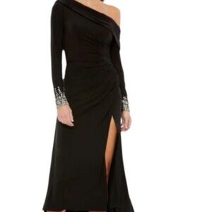Mac Duggal Black One-Shoulder Midi Dress
